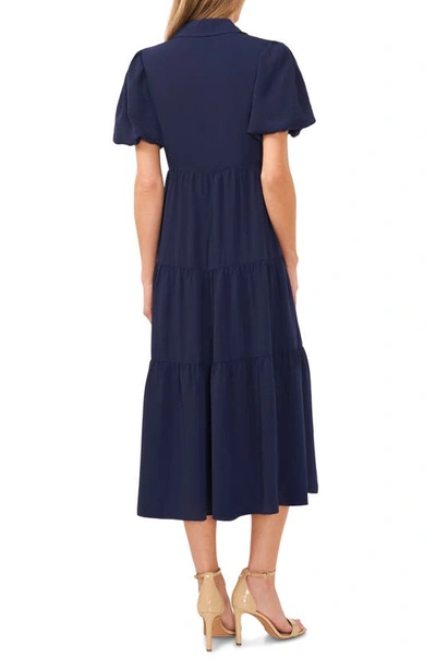 Cece Womens Tiered Polyester Midi Dress In Classic Navy