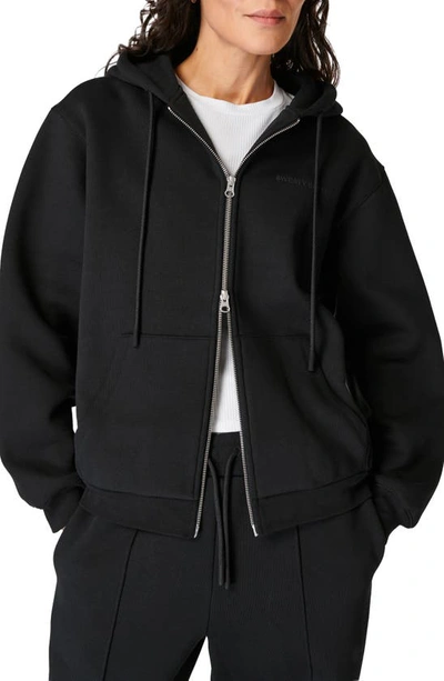 Shop Sweaty Betty The Elevated Front Zip Cotton Blend Hoodie In Black