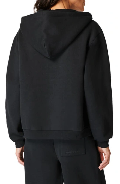Shop Sweaty Betty The Elevated Front Zip Cotton Blend Hoodie In Black