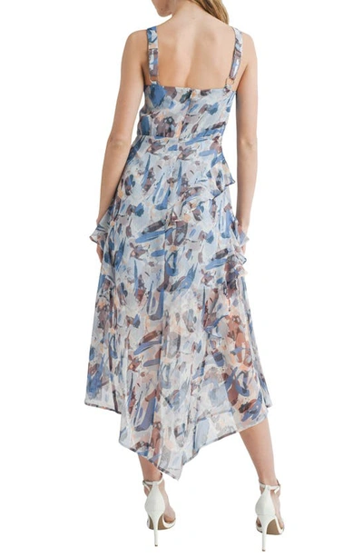 Shop Mila Mae Asymmetric Hem Abstract Print Chiffon Dress In Blue