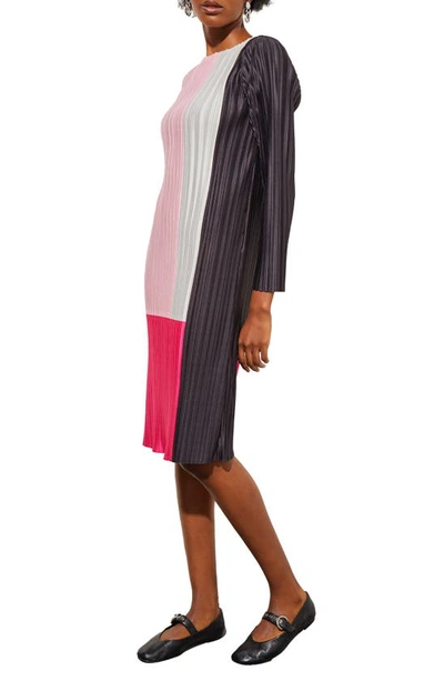 Shop Ming Wang Colorblock Pleated Long Sleeve Dress In Perfect Pink Multi