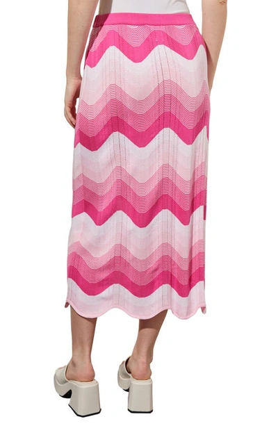 Shop Ming Wang Scallop Stripe Knit Midi Skirt In Carmine Rose Multi