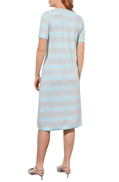 Shop Ming Wang Stripe Jacquard Midi T-shirt Dress In Moonbeam/ Haze/ White