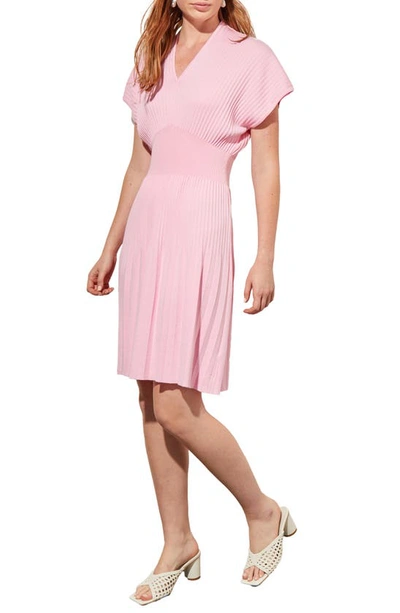 Shop Ming Wang Pleated Fit & Flare Minidress In Perfect Pink