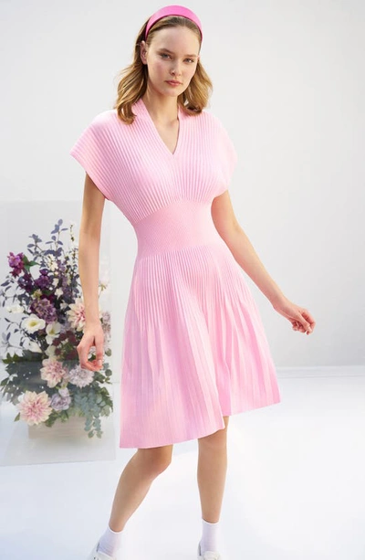 Shop Ming Wang Pleated Fit & Flare Minidress In Perfect Pink