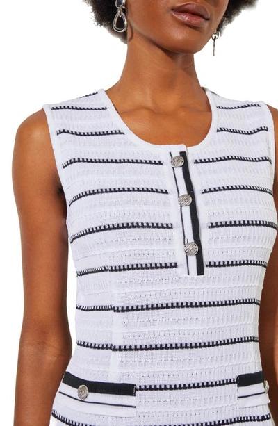 Ming Wang Stripe Sleeveless Knit Dress In White/ Black