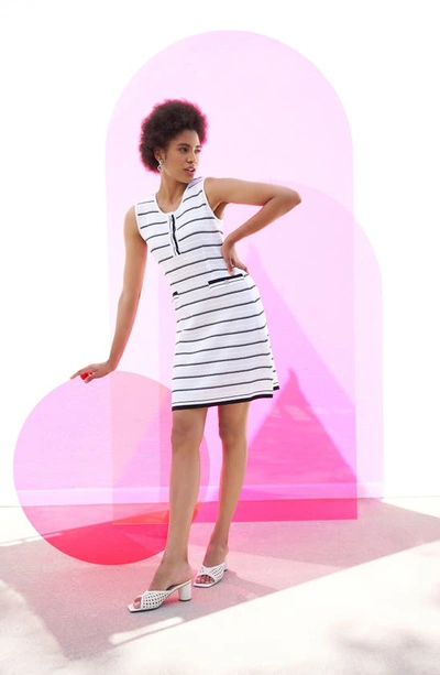 Ming Wang Stripe Sleeveless Knit Dress In White/ Black