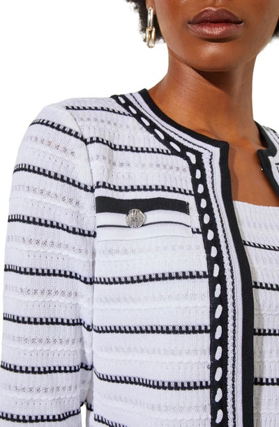 Shop Ming Wang Stripe Crop Jacket In White/ Black