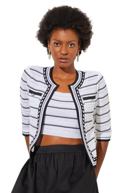 Shop Ming Wang Stripe Crop Jacket In White/ Black