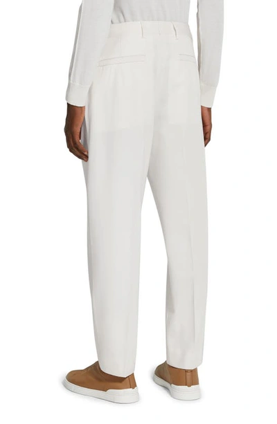 Shop Zegna Pleat Front Cotton & Wool Trousers In Bianco