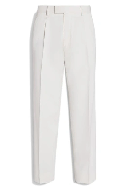 Shop Zegna Pleat Front Cotton & Wool Trousers In Bianco
