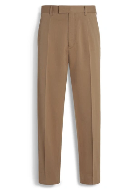 Shop Zegna Pleat Front Cotton & Wool Trousers In Atacama