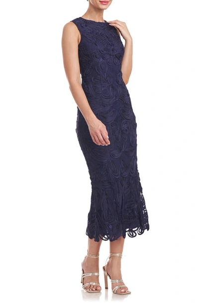 Js Collections Meli Soutache Cocktail Midi Dress In Navy