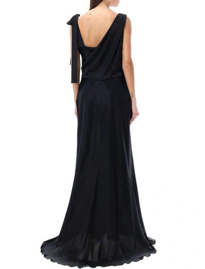 Shop Alberta Ferretti Draped Long Dress In Black