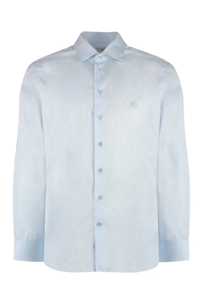 Shop Etro Button-down Collar Cotton Shirt In Blue
