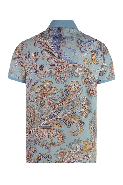 Shop Etro Short Sleeve Cotton Polo Shirt In Blue
