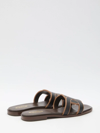 Shop Tod's Leather Sandals In Black