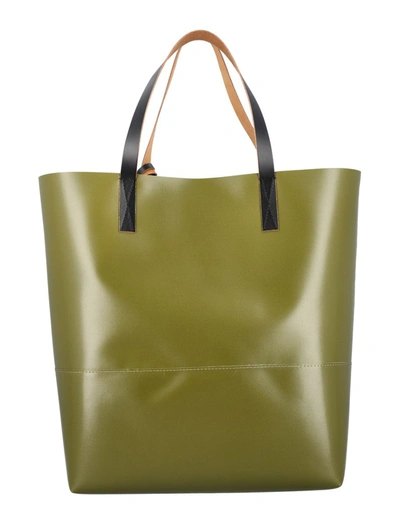 Shop Marni Tribeca Shopping Bag In Military Green