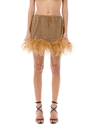 Shop Oseree Oséree Lumière Plumage Mini Skirt In Toffe Gold