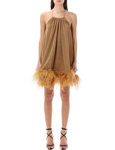 Shop Oseree Oséree Lumière Plumage Minidress In Toffe Gold