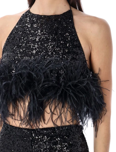 Shop Oseree Oséree Paillettes Feather Top In Black