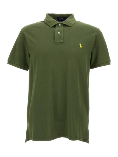 Shop Polo Ralph Lauren Green Polo Shirt With Pony Embroidery In Cotton Man