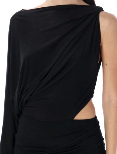 Shop Rev The Anais Asymmetric Draped Mini Dress In Black