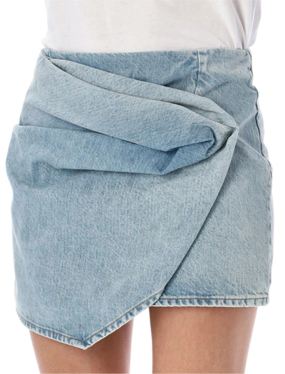 Shop Rev The Marlowe Draped Mini Denim Skirt In Blue