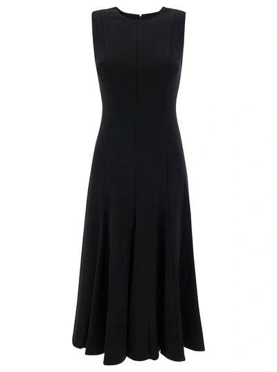 Shop Theory Midi Black Sleeveless Dress With Pleated Skirt In Triacetate Blend Woman