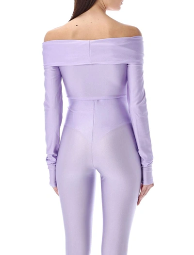 The Andamane Kendall Off The Shoulder Lycra Bodysuit In Lillac