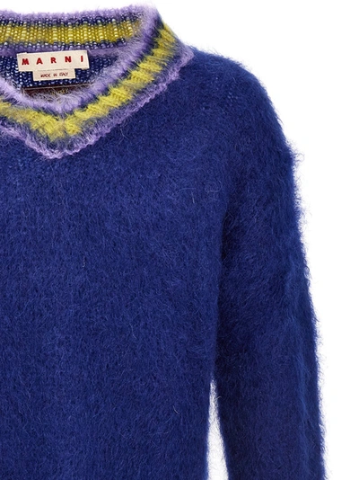 Shop Marni Contrast Edging Mohair Sweater Sweater, Cardigans Blue