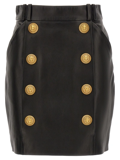 Shop Balmain Gold Button Skirt Skirts Black