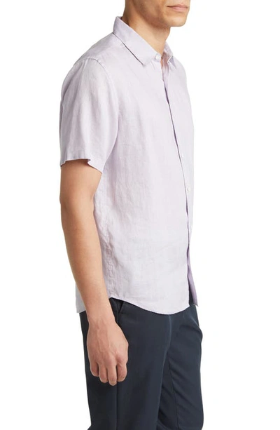 Shop Theory Irving Solid Short Sleeve Linen Button-up Shirt In Misty Haze - 193