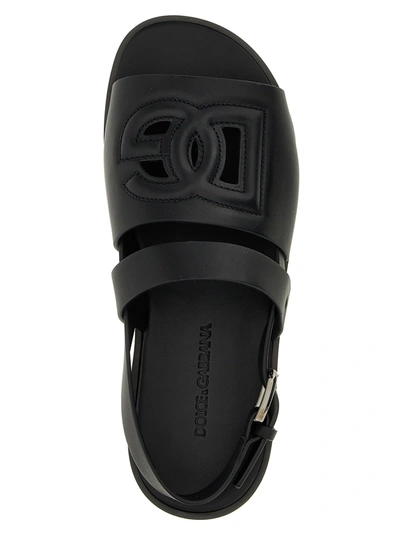 Shop Dolce & Gabbana Logo Leather Sandals Black