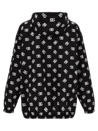 Shop Dolce & Gabbana Logo Print Hooded Jacket Casual Jackets, Parka White/black