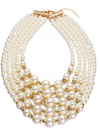 Liv Oliver 18k Gold Multi Layer Pearl Necklace In Gold