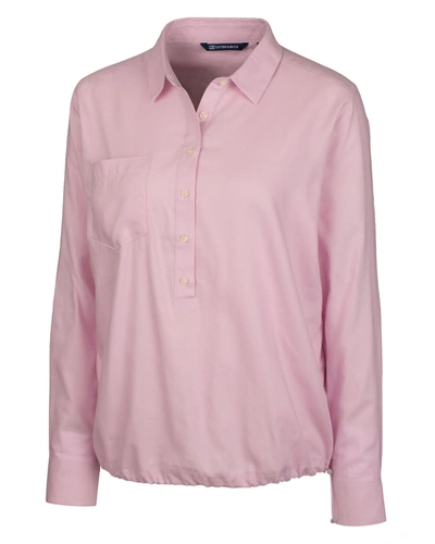 Shop Cutter & Buck Ladies' Windward Twill Long Sleeve Popover Shirt In Multi