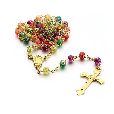 LIV OLIVER 18K GOLD MULTI COLOR RELIGIOUS NECKLACE 