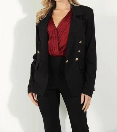 Veronica M Double Breasted Blazer With Gold Buttons In Black In Black