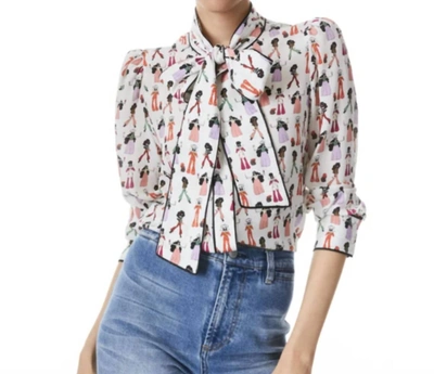 Shop Alice And Olivia Jeannie Bow Blouse In Chef Stacey In Multi