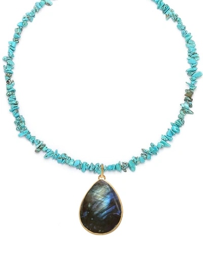 Liv Oliver 18k Gold Turquoise & Labradorite Gemstone Pear Drop Necklace In Gold