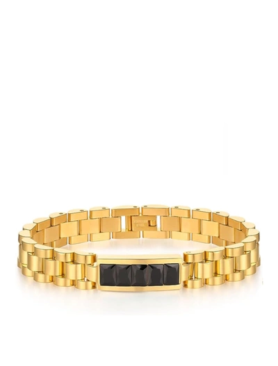 Stephen Oliver 18k Gold Id President Link Black Cz Id Bracelet In Gold