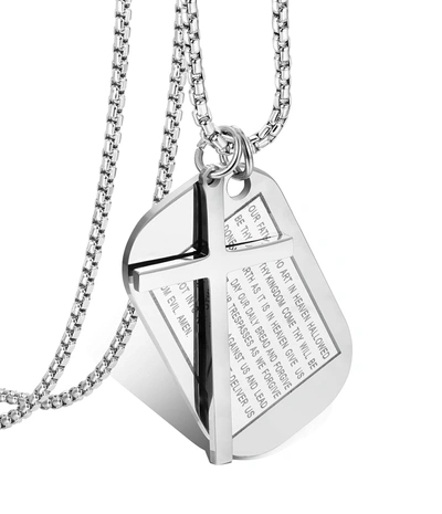 Stephen Oliver Silver Engraved Tag Cross Necklace In Silver