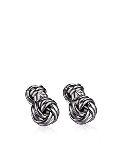 Shop Stephen Oliver Silver Double Knot Cufflinks In Black