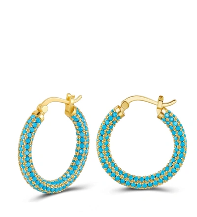 Shop Liv Oliver 18k Gold Turquoise Hinged Hoop Earrings In Blue