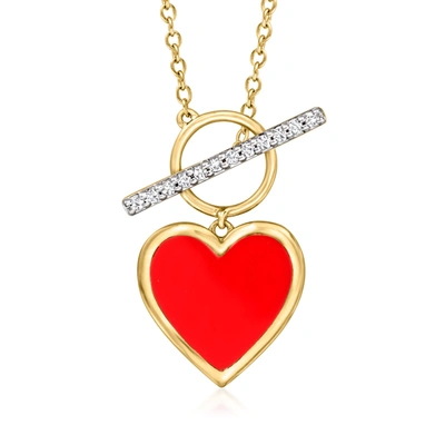 Shop Ross-simons Diamond And Red Enamel Heart Toggle Necklace In 18kt Gold Over Sterling