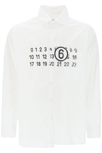 Shop Mm6 Maison Margiela "spliced Shirt With Numerical Graphic In White