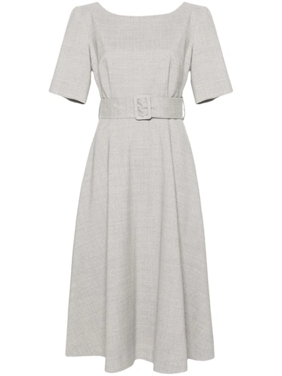 P.a.r.o.s.h Lille Flared Belted Midi Dress In Grigio Melange Chiar