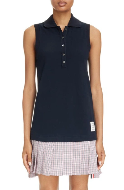 Shop Thom Browne Mixed Media Sleeveless Minidress In Navy