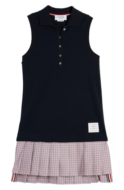Thom Browne Mixed Media Sleeveless Minidress In Navy